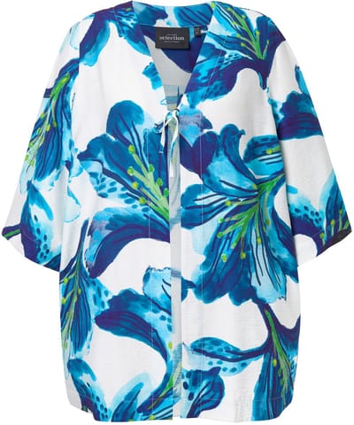 Ulla Popken - Dames - Jasje bloemen V-hals 3/4-mouw - Donkermarine - Maat 42+