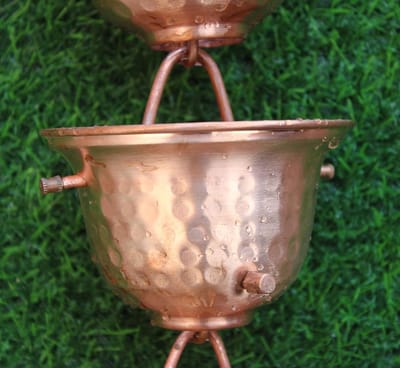 Regenketting - Gootketting decoratie - Waterafvoer tuin - Gehamerd design - 2.6 meter - Bruin