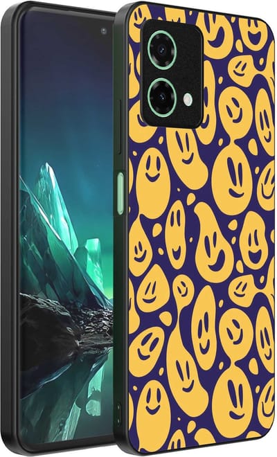 Geschikt voor Motorola Edge 40 Neo Telefoonhoesje met smiley opdruk - TPU backcover case emoji design - Paars Geel - Smartphonica geschikt voor Motorola Edge 40 Neo
