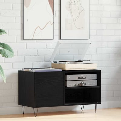 vidaXL - Platenkast - Zwart - Eiken - 85 - x - 38 - x - 48 - cm - Bewerkt - hout