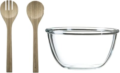Luminarc Slakom/serveerschaal en bamboe slacouvert - Glas - D24 cm