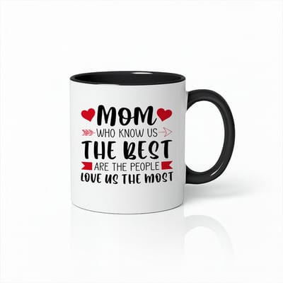 Cadeau voor Mama Koffiemok - Mom Who Knows Us The Best - 330ml - Zwart & Wit