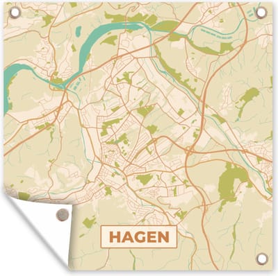Tuin poster Kaart - Hagen - Plattegrond - Vintage - Stadskaart - 200x200 cm - Tuindoek