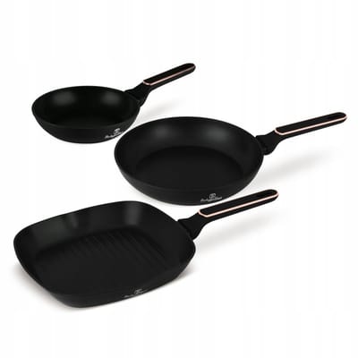 BerlingerHaus Black Rose Pannenset: 3 Koekenpannen & Grillpannen