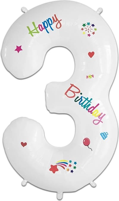 LUQ - Cijfer Ballonnen - Cijfer Ballon 3 Jaar Happy Birthday Groot - Helium Verjaardag Versiering Feestversiering Folieballon