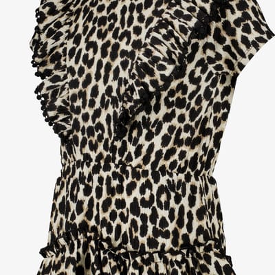 MyWay meisjes jurk met ruches en panterprint - Zwart - Maat 170/176