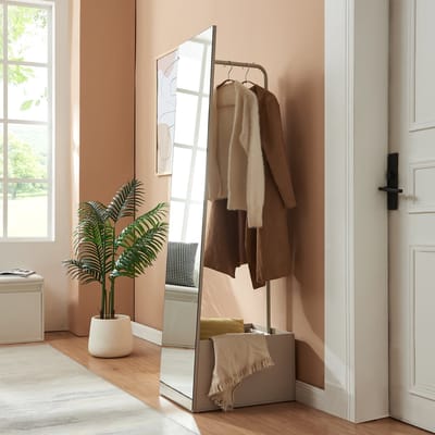 Garderobespiegel Saden met kledingrek 165x40x51 cm havermout [en.casa]