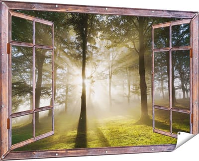 Gards Tuinposter Doorkijk Zon tussen de Bomen - 180x120 cm - Tuindoek - Tuindecoratie - Wanddecoratie buiten - Tuinschilderij
