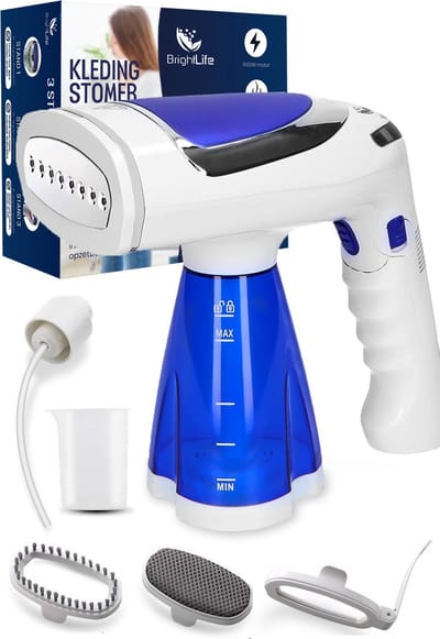 BrightLife Kledingstomer - Handstomer - Stoomapparaat kleding - 3 opzetstukken - Stoomreiniger - Snelle opwarmtijd - 1600W - 250ml - Blauw/wit