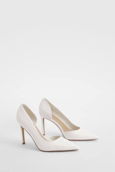 boohoo Dames Patent Uitgesneden Basic Middenhoge Court | Wit | Maat: 38