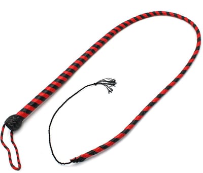 Kiotos Leather - Lederen Single Tail Zweep - 140 cm - Zwart/Rood