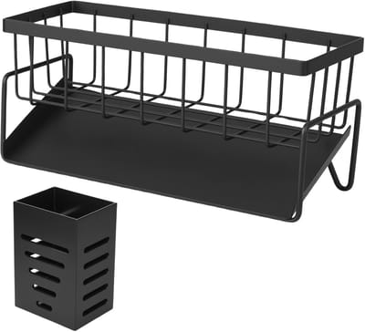 Dailygoods - Keuken gootsteenorganizer, zwart, sponshouder, keukenorganizer, spoeldoekhouder, zelfledigende opbergdoos, keukengadgets, afwasmiddelorganizer voor badkamer, keukenorganizer, accessoires
