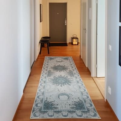 ABAKUHAUS Vloerkleed - Woonkamer Tapijt – zon en maan – 76 x 229 cm – zee blauw