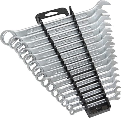 10355-15 ring spanner set - open-end spanner set in tool holder - 15-piece with 15 16 18 mm