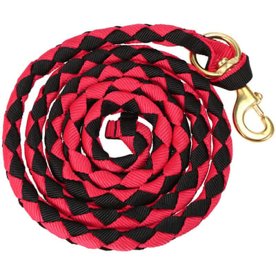 Gevlochten paardentouw, paardenleidtouw, gevlochten paardenhalster met messing drukknoop, 2,0 m / 2,5 m / 3,0 m 3.0m rood/zwart