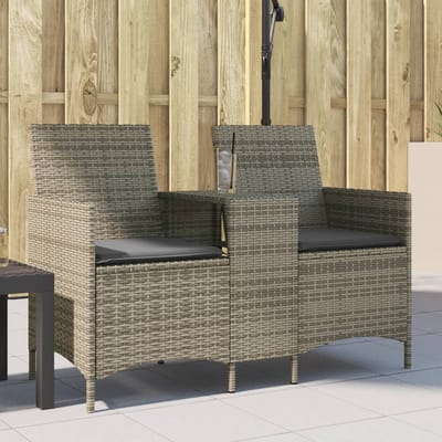 vidaXL - Tuinbank - 2-zits - met - tafel - en - kussens - poly - rattan - grijs