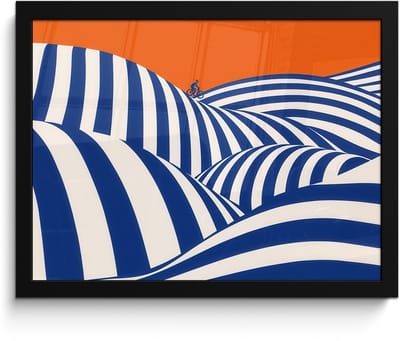 Poster in lijst - Fotolijst 40x30 cm - Posters - Fietser - Heuvels - Strepen - Blauw - Posterlijst zwart - Decoratie - Wanddecoratie woonkamer - Muurdecoratie slaapkamer