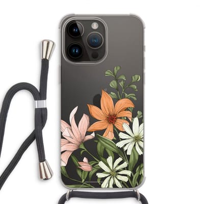 Case Company® - Hoesje met koord geschikt voor iPhone 14 Pro Max hoesje met Koord - Floral bouquet - Telefoonhoesje met Zwart Koord - Bescherming aan alle Kanten en Over de Schermrand
