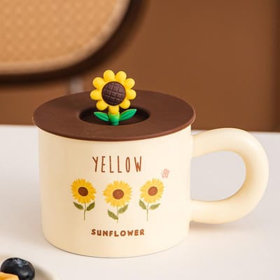 Leuke Creatieve Bloemen Mok Zonnebloem Keramische Kop Retro Dikke Kop Souvenir Thuis Waterbeker Cadeau 301-400ml