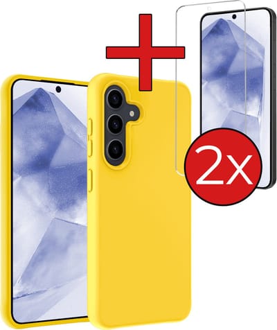 Hoesje - Met 2x Screenprotector - Geschikt voor Samsung Galaxy A55 - Sterk & Shockproof - Telefoon Hoes - Back Cover - Siliconen Case - Telefoonhoes - Geel