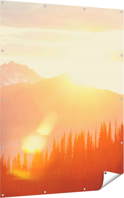 Gards Tuinposter Zonsondergang in het Bos - 120x160 cm - Tuindoek - Tuindecoratie - Wanddecoratie buiten - Tuinschilderij