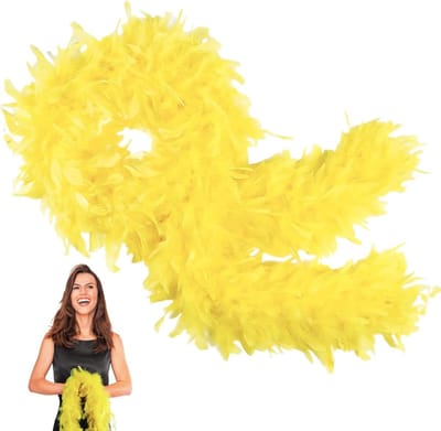 Fluffy Gele Veren Boa voor Vrouwen, 80 g, 2 m Natuurlijke Kalkoenveren Sjaal voor Feestjes, Bruiloften en Halloween