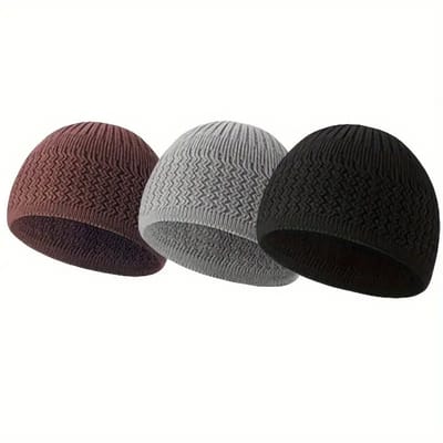 Livano Kufi - Gebedshoed - Islam - Alhamdulillah - Islamitische Kleding - Moslim Kleding - Legergroen + Rood + Marineblauw - 3pc