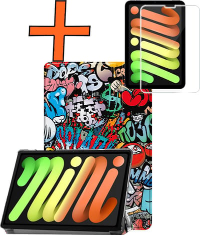 Hoesje - Geschikt voor Apple iPad Mini 7 (2024) - 8.3 inch - 7e Generatie - Met Screenprotector - Trifold Bookcase - Hard Cover - Hardcover Book Case - Tablet Hoes - Graffity