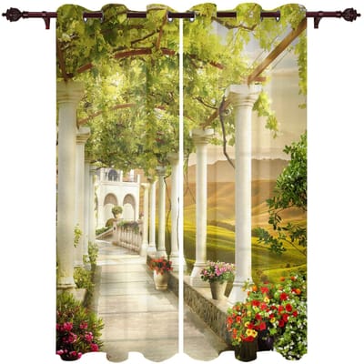 Buitengordijnen Tuin Balkon Uitzicht Woonkamer Keukengordijn Drapage Voor Patio Tuin Prieel Tuin Valgordijnen 135W165H(CM)53x65in&Grommet Top