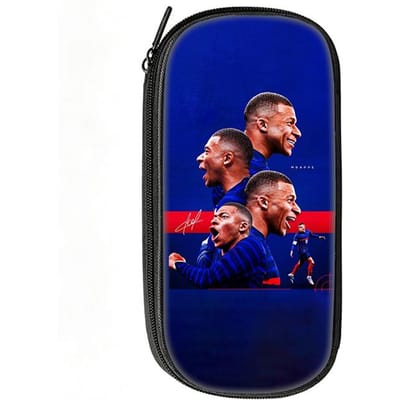 Voetbalster Pennenbak M-Mbappe Patroon Leer Potlooddoosje Beste Cadeau make-up tas Student Reis Voetbal Sport Potloodtasje
