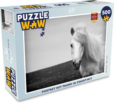 Puzzel Portret paard in zwart-wit - Legpuzzel - Puzzel 500 stukjes