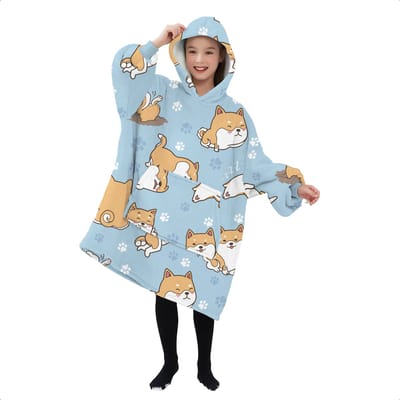 JAXY - Hoodie Deken Kinderen - Fleece Deken Met Mouwen - Snuggle Hoodie - Hoodie Kids - 1150 gram - Corgi