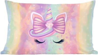 Sierkussens - Kussentjes Woonkamer - 60x40 cm - Eenhoorn - Glitters - Regenboog - Pastel