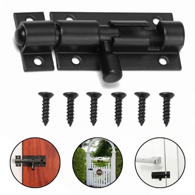 Deurbeveiligingsgrendel – Zwart Aluminium – Stevige Veiligheidsgrendel voor Deuren, Ramen en Poorten – Roestvrij – Inclusief Schroeven – 6,3/8,8 cm
