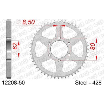 Stalen tandwiel Afam 428 50 dents