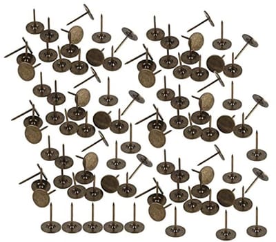 Dailygoods- Bekledingsnagels 100 Stuks - Antieke Bekledingsnagels - Cyaanbrons - IJzer - Platte Kop - Afmetingen 14 x 20 mm - Bekledingspijkers