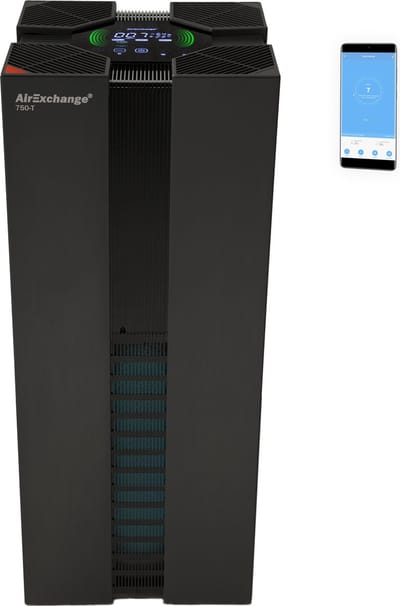 AirExchange 750-T Zwart Professionele Luchtreiniger met HEPA H14 filter, Carbon, ionisator en UV-C lamp | Geschikt tot 120m²