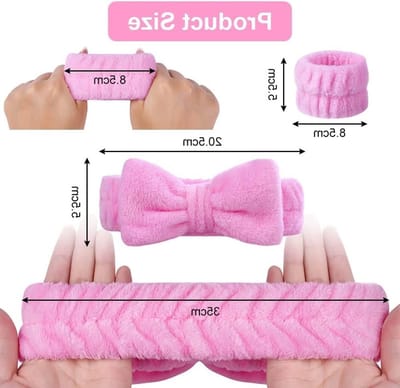 Set van 3 Herbruikbare Fleece Hoofdbanden en Polsbanden voor Gezichtsreiniging en Douche, Zacht en Comfortabel voor Skincare en Make-up Routine (Roze)