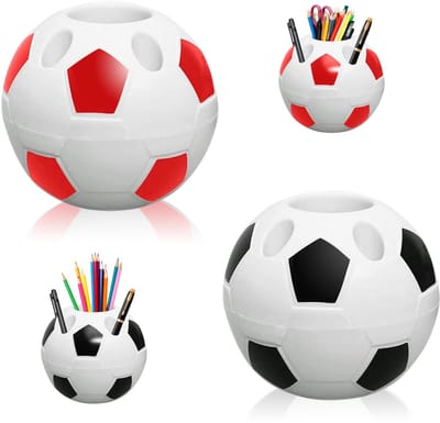Pennenkoker, pennenhouder in voetbalstijl voor scholieren met 6 gaten, creatieve ronde voetbalpennenhouder, potorganizer, eerste schooldag, cadeau en verjaardag