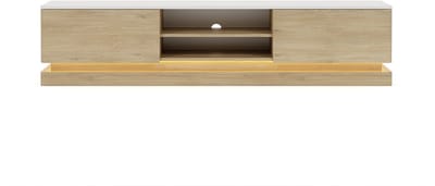 Vente-unique Tv-meubel 2 lades en 2 nissen met leds in MDF - Licht naturel en wit marmereffect - DEVIKA