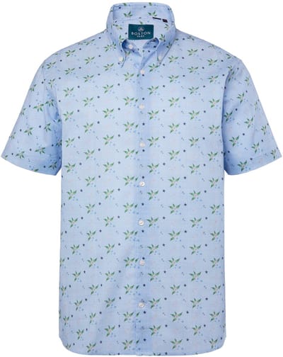 Boston Park - Heren - Overhemd met linnenlook korte mouw minimalprint - Ijsblauw - Maat 3XL