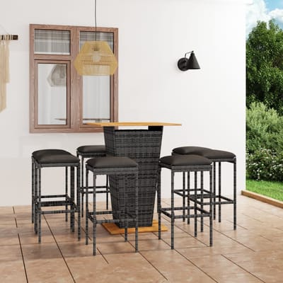 vidaXL - 9-delige - Tuinbarset - met - kussens - poly - rattan - grijs