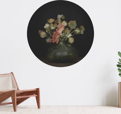 Muurcirkel zelfklevend behang - Schilderachtige bloemen - Wanddecoratie - 080cm behangcirkel - Ronde sticker voor aan de muur - Behangsticker verkrijgbaar in verschillende formaten