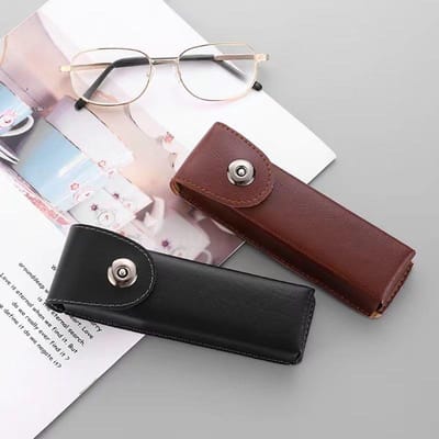 Klassieke leren brillenkoker voor presbyopie voor vrouwen Elegante leren doos Geschikt voor smallere leesbrillenkoker Luxe en hoogwaardig zwart