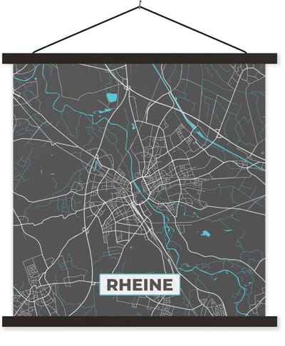 Posterhanger incl. Poster 40x40 cm - Schoolplaat - Duitsland – Blauw – Rheine – Stadskaart – Kaart – Plattegrond - Textielposter - Zwarte latten - Stadskaart