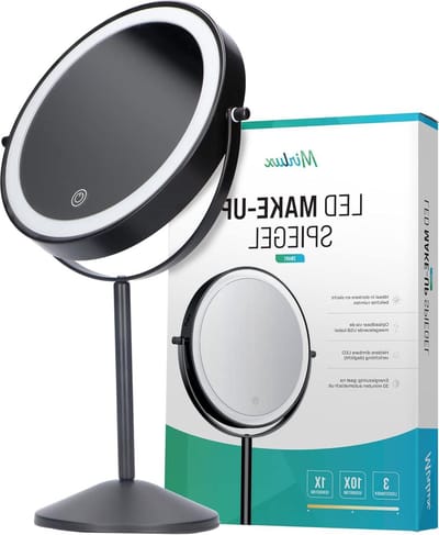 Make-Up Spiegel met Verlichting voor Wandmontage - Dubbelzijdige Kosmetica Spiegel - 1x/5x Vergroting - 3 Lichtstanden - Flexibele Arm - Oplaadbaar via USB - Zwart