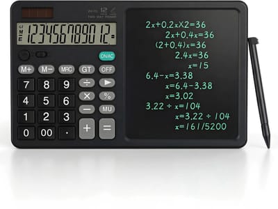 Namajunas - Rekenmachine groot - Wetenschappelijke rekenmachine - Bureau rekenmachine met uitwisbaar schrijfbordje - 12-cijferig breedbeeldscherm - Dubbele stroomvoorziening met zonne-energie en batterij voor kantoor, school en bedrijf
