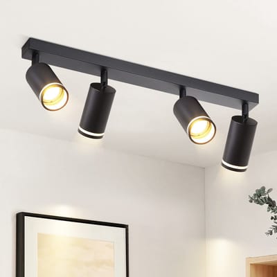 NETTLIFE Opbouwspot GU10 - zwart - L 58cm - rechthoekig - Moderne Plafondlamp - 355° draaibaar Plafondspot - 4-Lichts - cilinder Lampkap - voor Slaafkamer | Kantoor | Woonkamer - Max.25W-excl. lichtbron