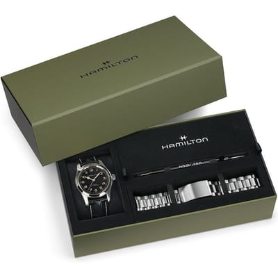 Montre Homme Hamilton Khaki Field Murph Bracelet Cuir Cadran Noir Automatique H70605732 100M Avec Bracelet Supplémentaire noir