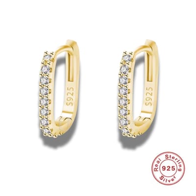Oorringen - Oorbellen - 925 Sterling zilver - goudkleurig - rechthoekig - zirkonia - klapsluiting